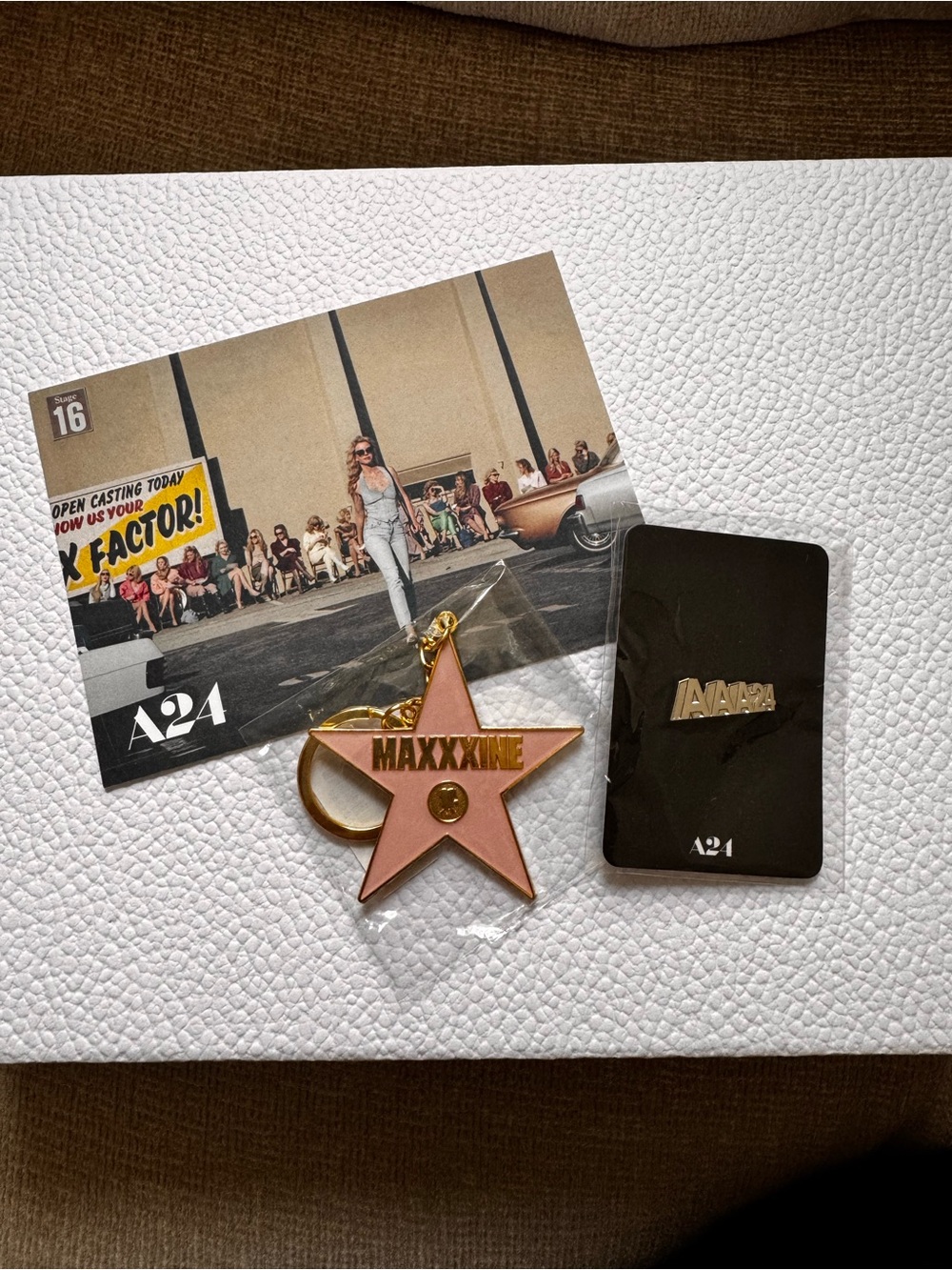 A24 MaXXXine Hollywood Star Keychain + AAA24 Pin + Postcard